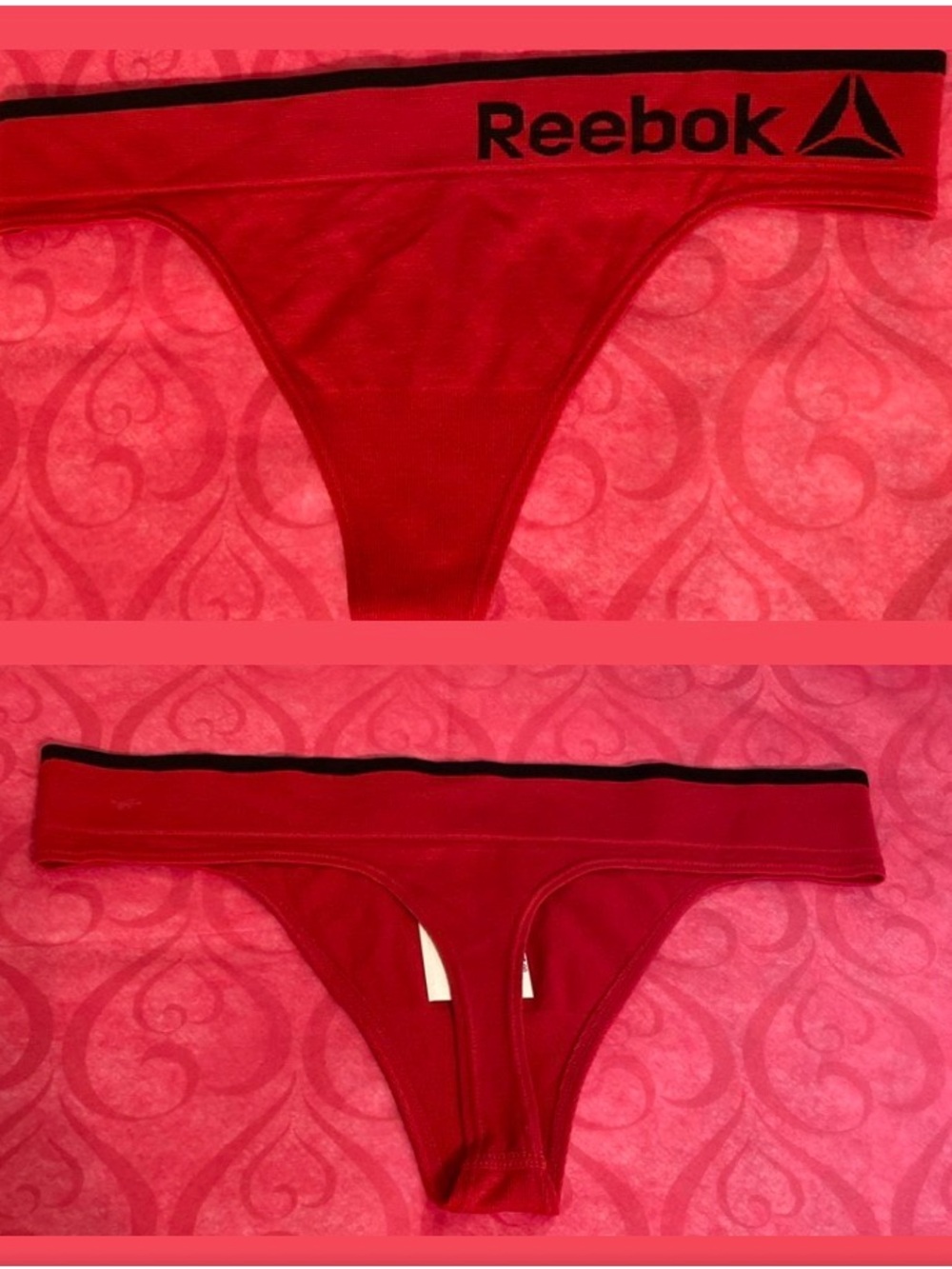Reebok NWT Wom S RED & Black Logo Comfy Sexy Thong Panty